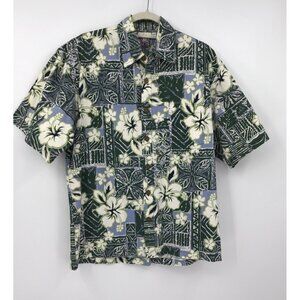 Kane Malia Men's Hawaiian Print Button Short Sleeve Shirt Green Large